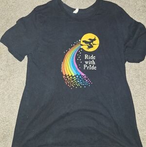 Black Graphic T-Shirt with Rainbow Design
